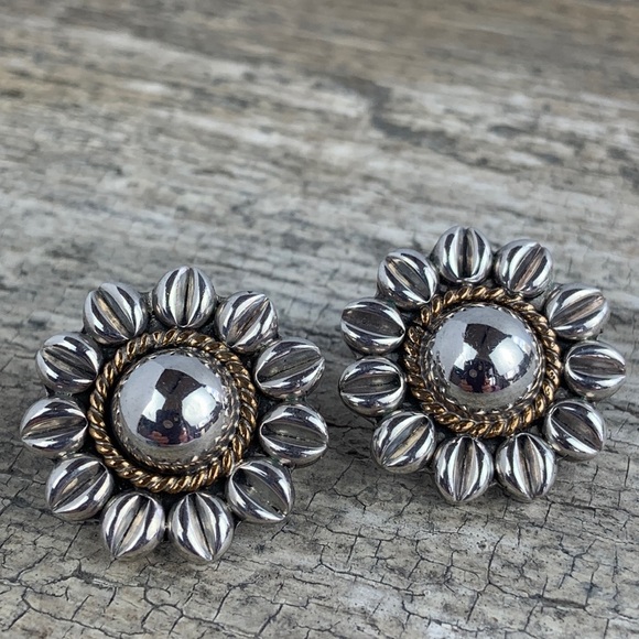Vintage 1990’s Sterling Silver Sunflower Flower Earrings Handmade Mexico Laton - Picture 2 of 6
